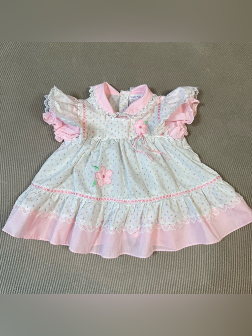 Vintage Cradle Togs Baby Girl 24 Months Pink Floral Dress Lace Collar